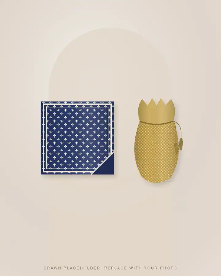 A printed scarf and a beaded potli bag