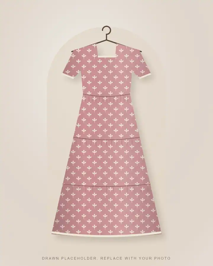 Rose tiered maxi dress on a hanger