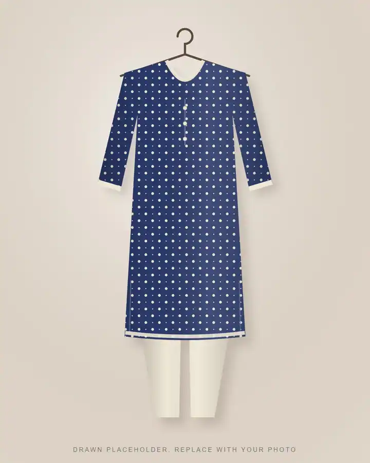 Indigo dabu-print kurta set with ivory trousers