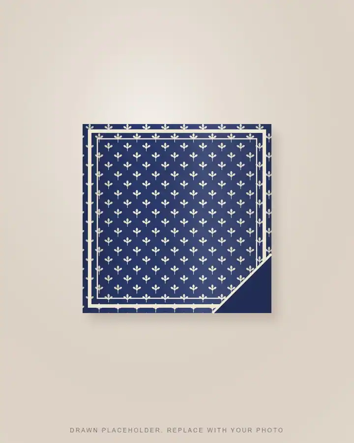 Square block-print cotton scarf, indigo