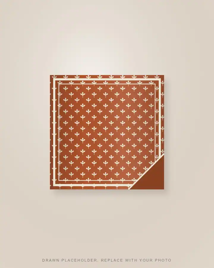 Square block-print cotton scarf, rust