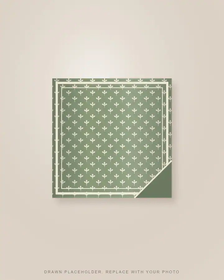 Square block-print cotton scarf, sage