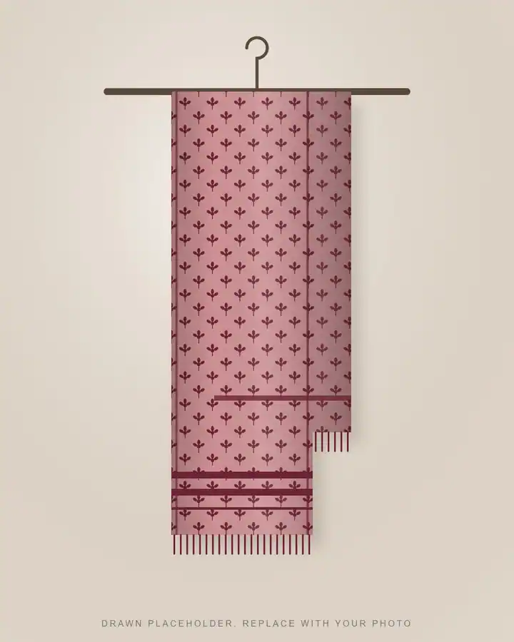 Rose block-print cotton stole with tassels