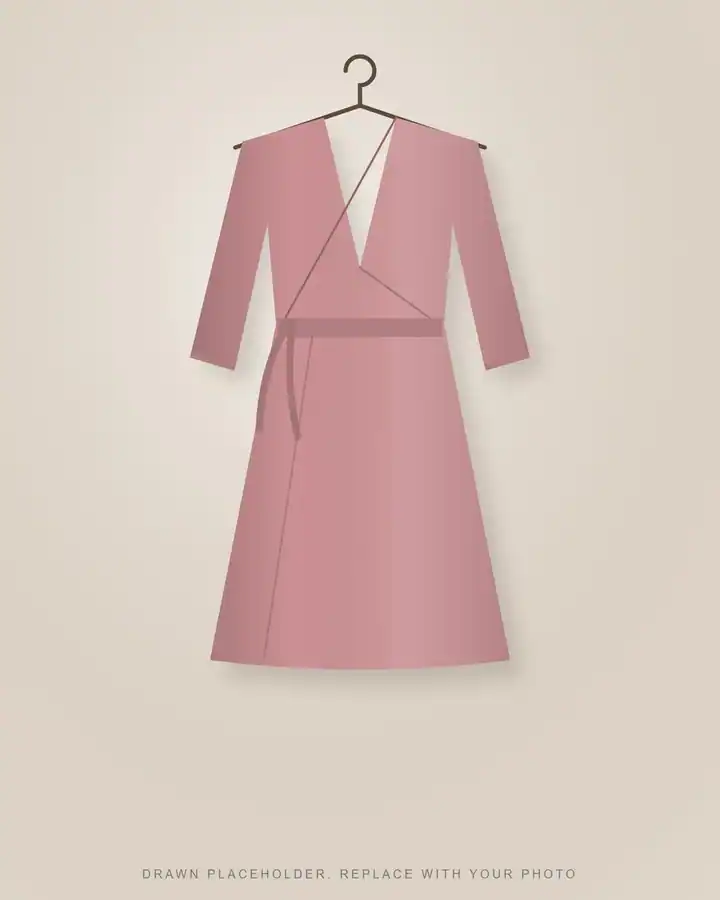 Cotton wrap dress with three-quarter sleeves, rose