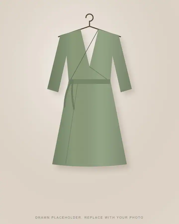 Cotton wrap dress with three-quarter sleeves, sage