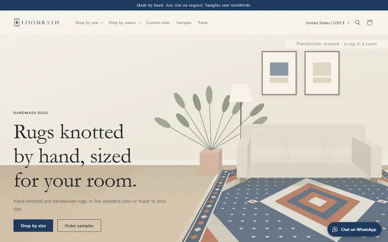Loomrath demo store, home page, with drawn placeholder pictures