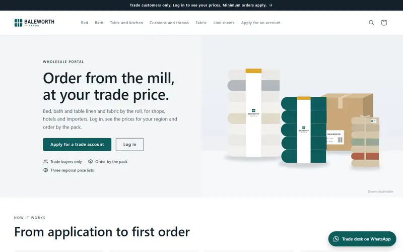 Baleworth Trade demo store, home page, with drawn placeholder pictures