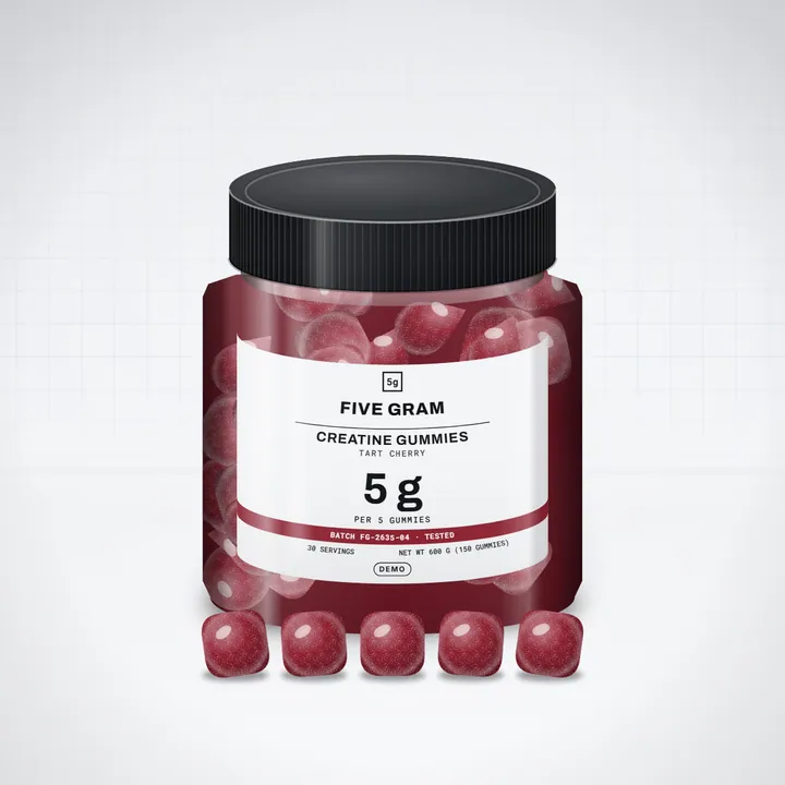 Five Gram demo store, product picture (drawn): Creatine Gummies, Tart Cherry
