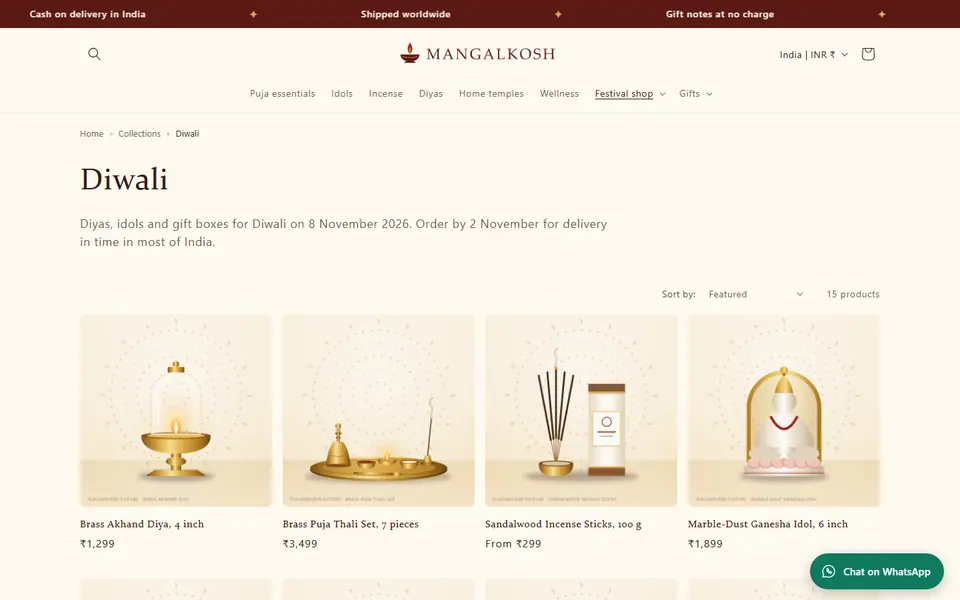 Mangalkosh demo store, festival collection page