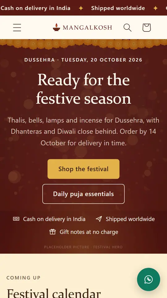Mangalkosh demo store, home page on a phone